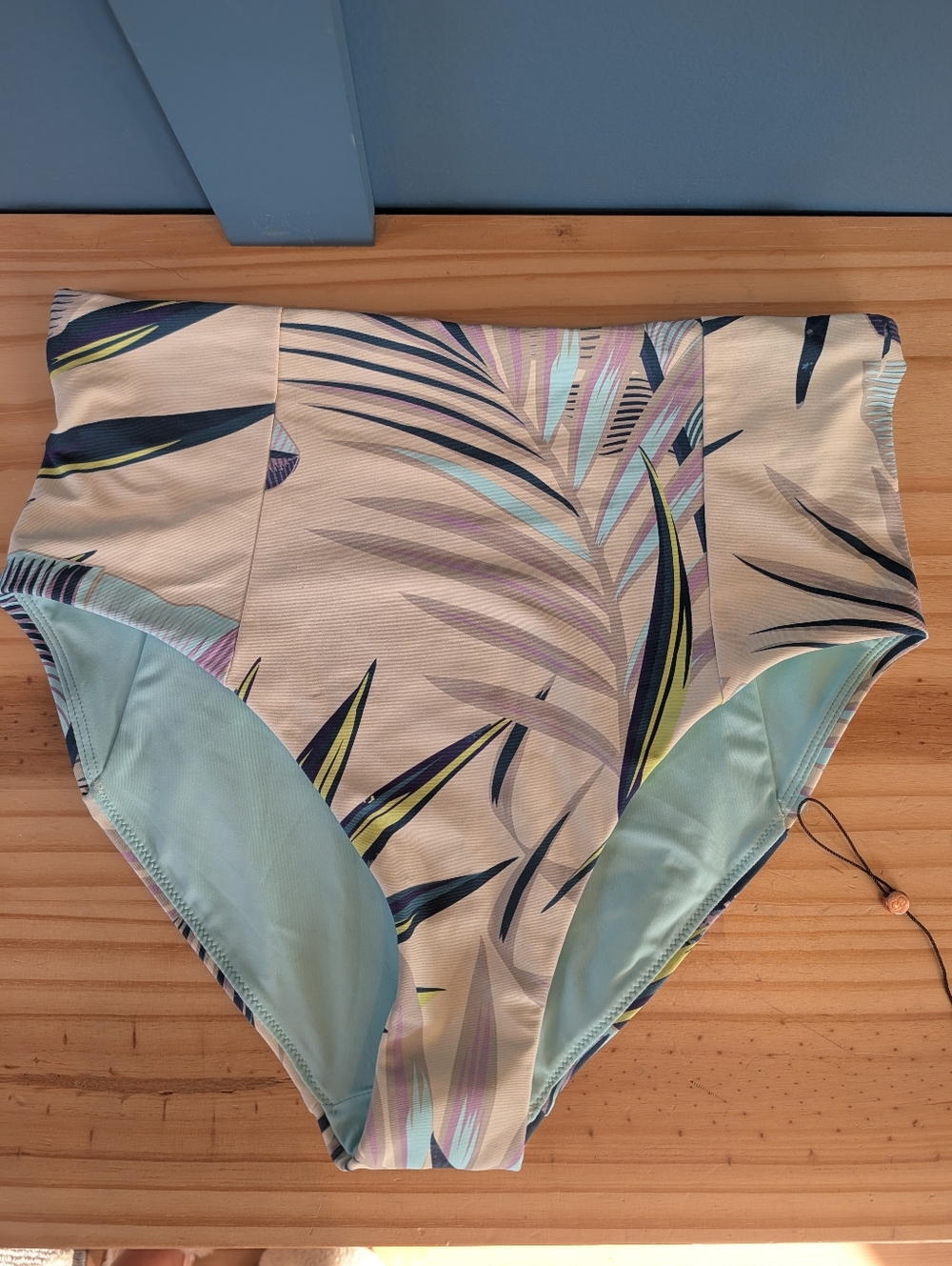 Calia High-Waist Tropical Print Bikini Bottoms - Pastel Leaves